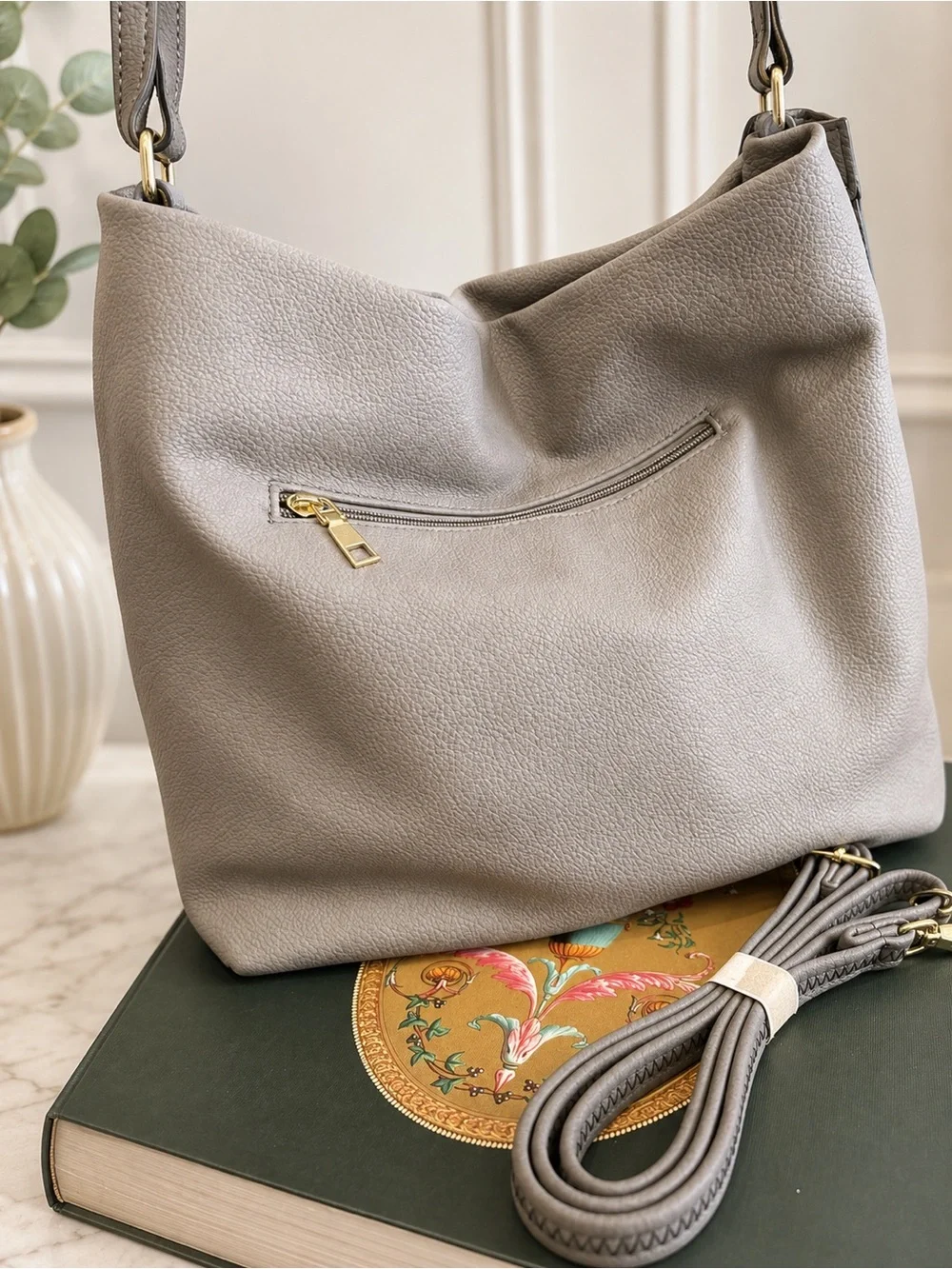Fashion! Gray Two-Tone Leather Shoulder Bag